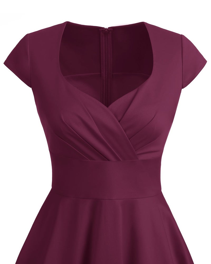 Bbonlinedress Women Plus Size Vintage 1950s Retro Christmas Cocktail Party Swing Dress Formal Wedding Guest Dress Burgundy 3XL - Image 4